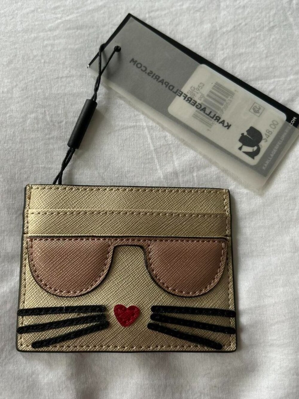 NWT Karl Lagerfeld Paris Metallic Cat Card Holder